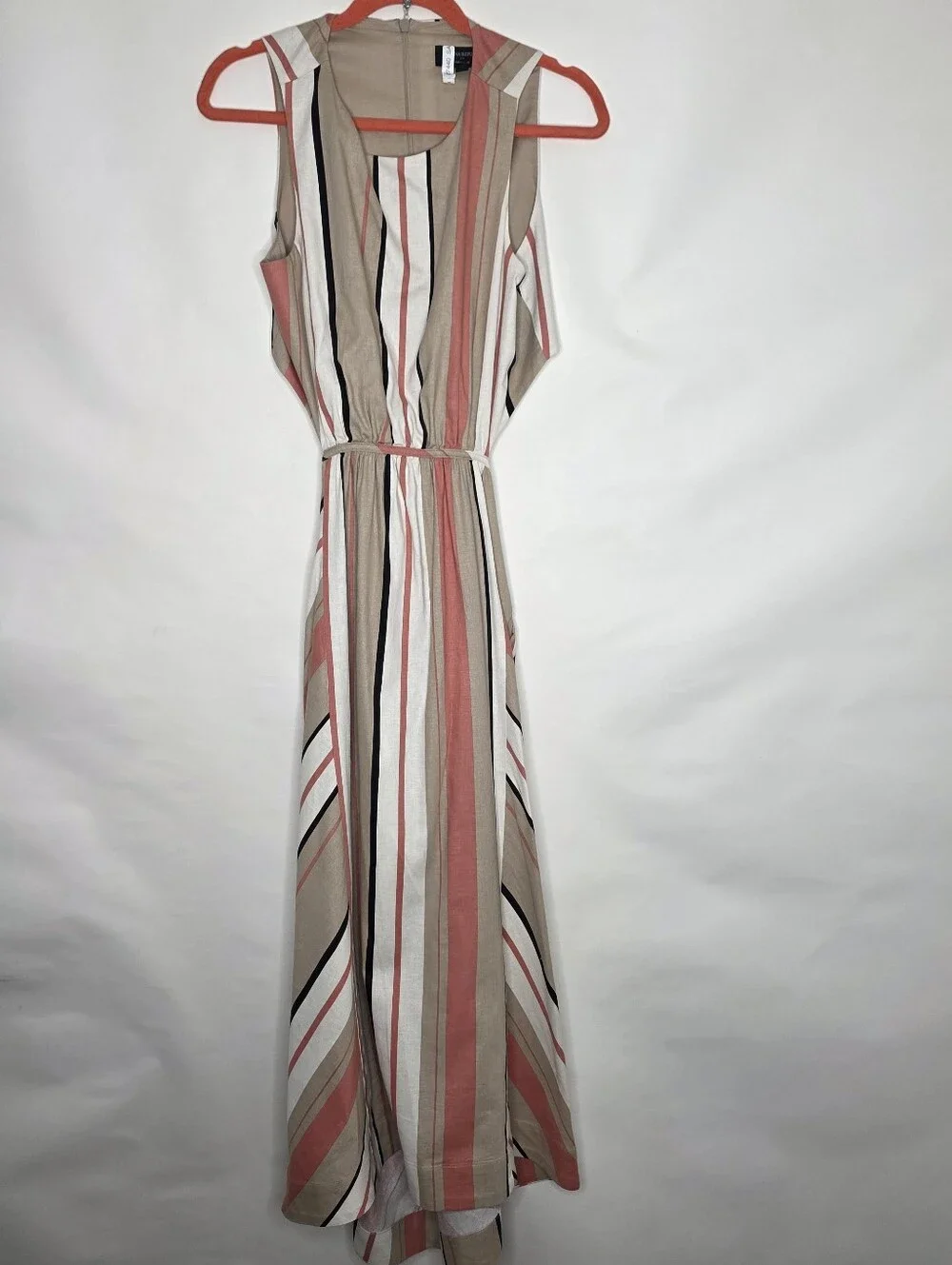 Banana Republic LINEN Blend Cut-Out Midi Dress with Pockets Size 8 Striped Chic - Picture 3 of 13